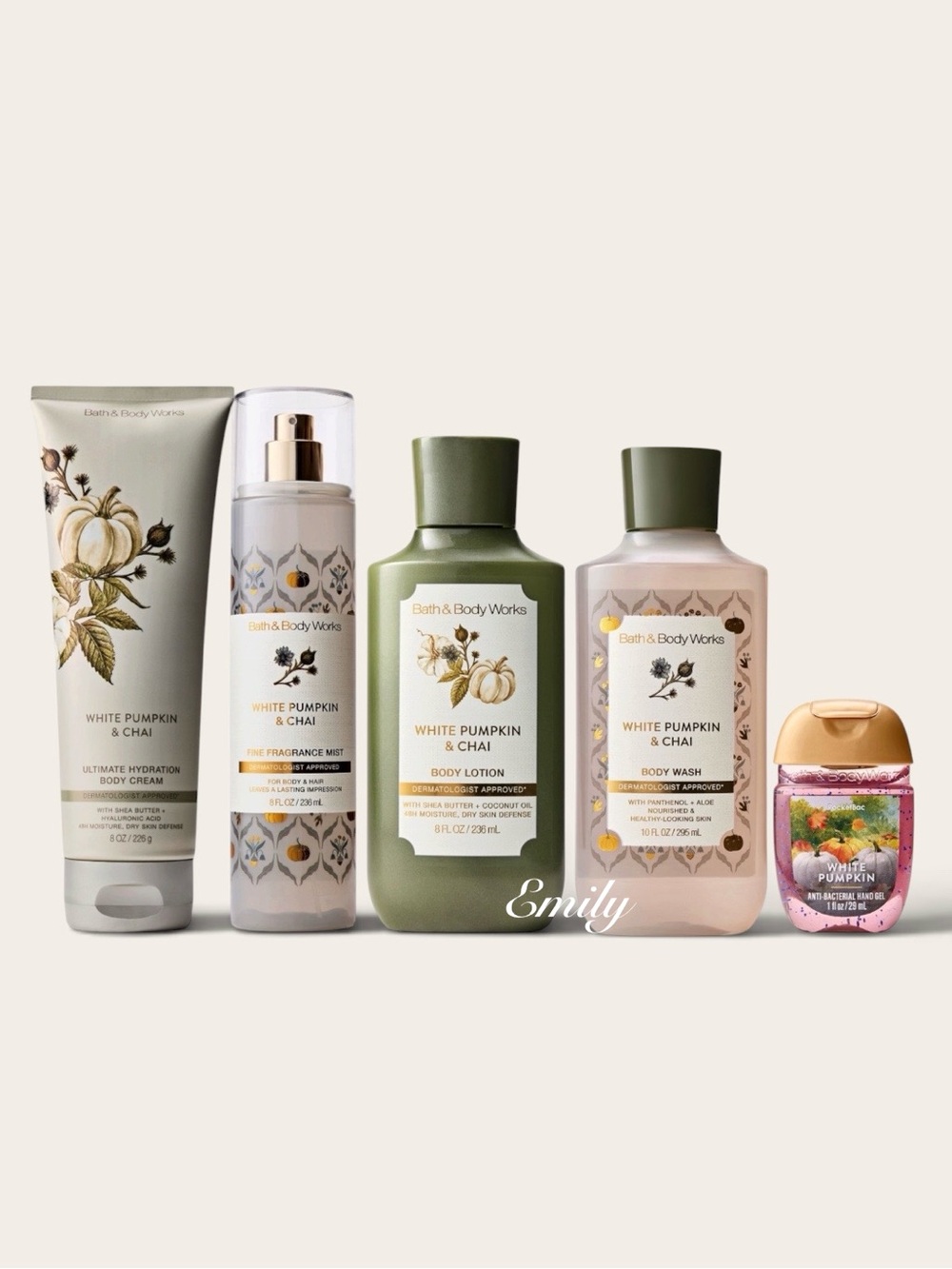 NEW! 5-Pc Bath & Body Works WHITE PUMPKIN & CHAI Body Care Collection Bundle